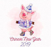 彩绘新年冬装小猪矢量下载