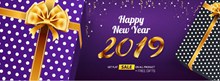 2019年紫色新年促销礼盒海报图矢量图下载