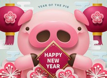 2019年卡通猪节日贺卡矢量图片