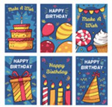 6款彩绘生日快乐卡片矢量图