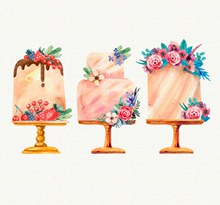 3款美味花卉装饰蛋糕图矢量图片