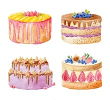 4款水彩绘蛋糕设计矢量图