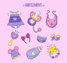 10款手绘紫色婴儿用品图矢量图
