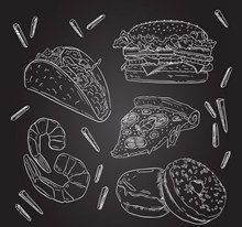 6款粉笔绘快餐食物设计图矢量图下载
