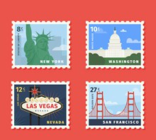 4款时尚旅游邮票设计图矢量下载