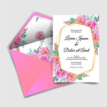 粉色花卉婚礼邀请卡和信封图矢量素材