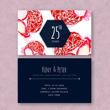 彩绘玫瑰花结婚纪念日邀请卡正反面图矢量