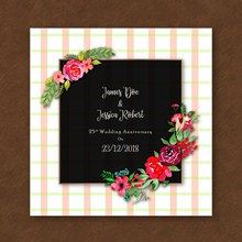 彩绘玫瑰花结婚纪念日卡片图矢量下载
