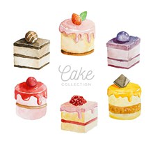 6款水彩绘美味蛋糕矢量图下载