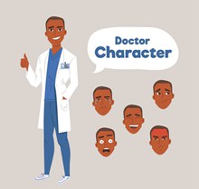 创意医生和5个表情头像图微笑矢量