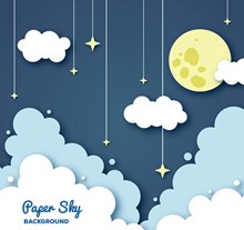 创意纸质夜空中的月亮和云朵图创意矢量图下载