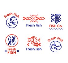 6款手绘新鲜鱼标志矢量图片