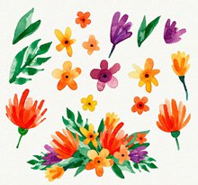 17款彩绘可爱花卉和叶子图矢量图