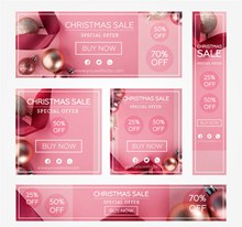 5款粉色圣诞促销卡片banner矢量图