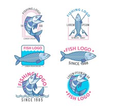 6款手绘鱼类标志矢量图片