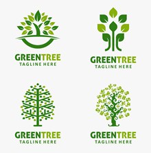 绿叶与树木元素标志创意V1矢量