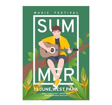 创意吉他男子夏季音乐节海报图矢量素材