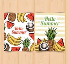 2款彩绘夏季水果卡片矢量图片