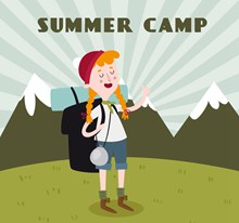 创意夏季野营的背包女子矢量图
