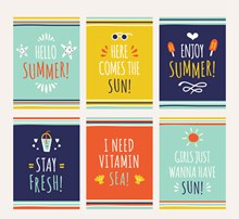 6款彩绘夏季短句子卡片矢量图