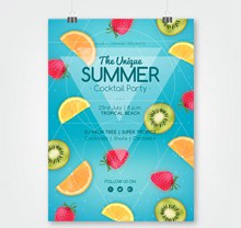 彩色水果夏季鸡尾酒派对传单图矢量素材