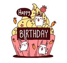 可爱纸杯蛋糕和兔子生日贺卡图矢量图片