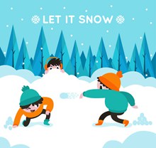 创意打雪仗的3个孩子图矢量图片
