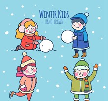 4款可爱冬季玩耍的儿童图矢量图下载