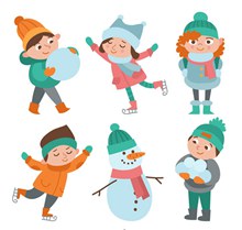 5款冬季玩耍的儿童和雪人矢量素材