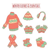 8款冬季花纹服饰与配饰图矢量图下载