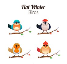 4款冬季站在树枝上的鸟矢量下载