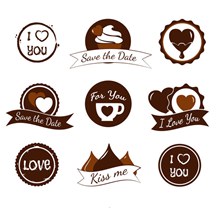 9款咖啡和巧克力元素婚礼标签图矢量
