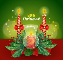 精美圣诞节蜡烛贺卡和装饰矢量素材