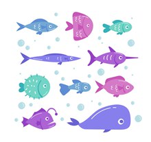 10款彩色海洋鱼类矢量