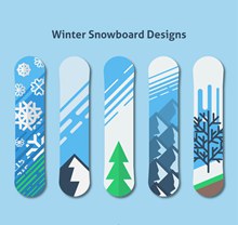 5款彩色冬季图案单板滑雪板图矢量图
