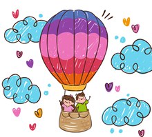 彩绘搭乘热气球的情侣图矢量图下载