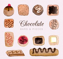 12款手绘巧克力块和巧克力条图矢量图片