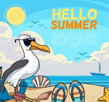 创意夏季沙滩海鸥矢量图下载