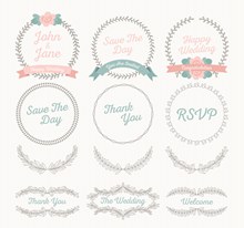 12款创意婚礼花纹和标签图矢量图