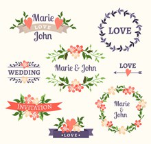 8款彩色婚礼花卉标签图矢量素材