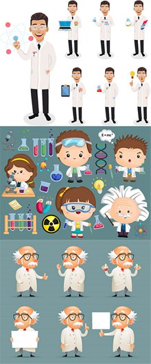 儿童与化学老师等卡通人物矢量