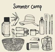 13款手绘夏季野营物品矢量图片