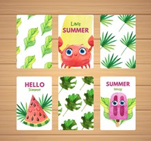 6款彩绘夏季卡片设计矢量素材