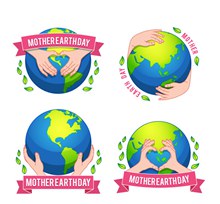 4款彩绘世界地球日地球标签图矢量图片