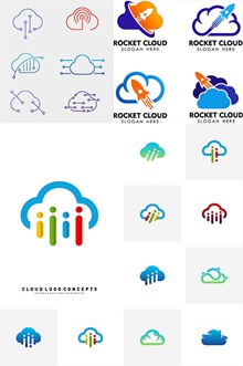 云朵与小火箭元素标志设计矢量图下载