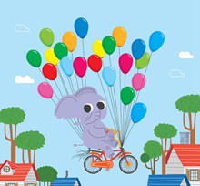 可爱骑气球单车的大象矢量图下载