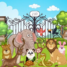 卡通动物园大门和动物矢量图片