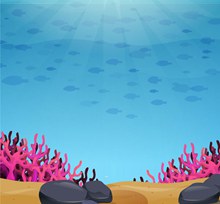 创意海底珊瑚和鱼群风景矢量图片