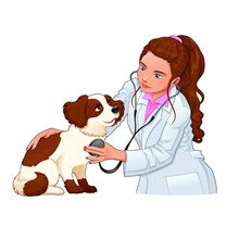 卡通女兽医和宠物狗矢量图片