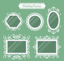 5款白色花纹婚礼镜框图矢量图